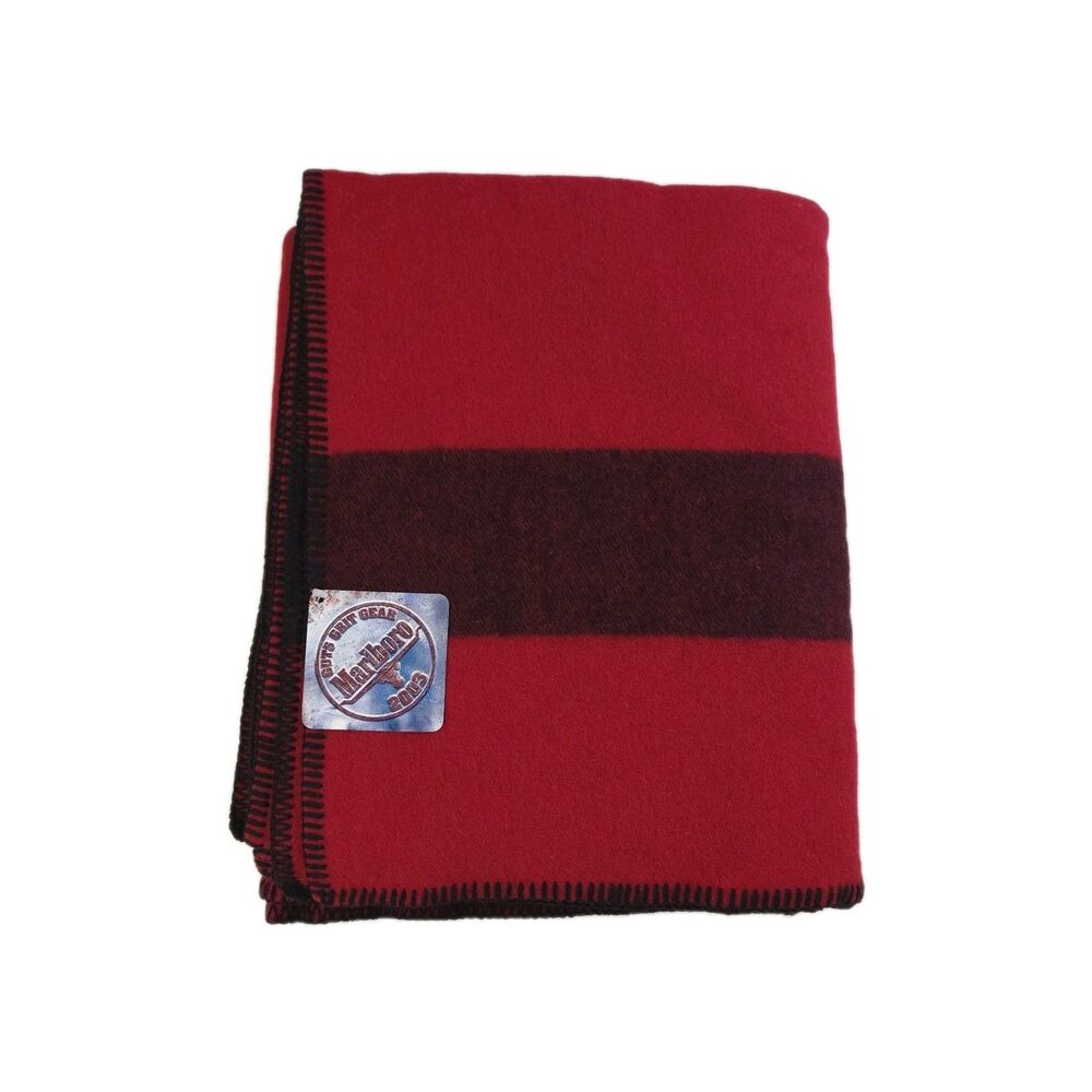Marlboro Guts Grit Gear Red Black 100% Wool Throw Blanket 2003 54x68 NEW w/ Tags